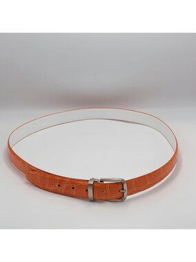 Orange Crocodile-Embossed Genuine Leather Belt With Silver-Tone Buckle